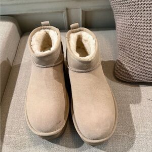 UGG Beige Suede Boots with Plush Lining
